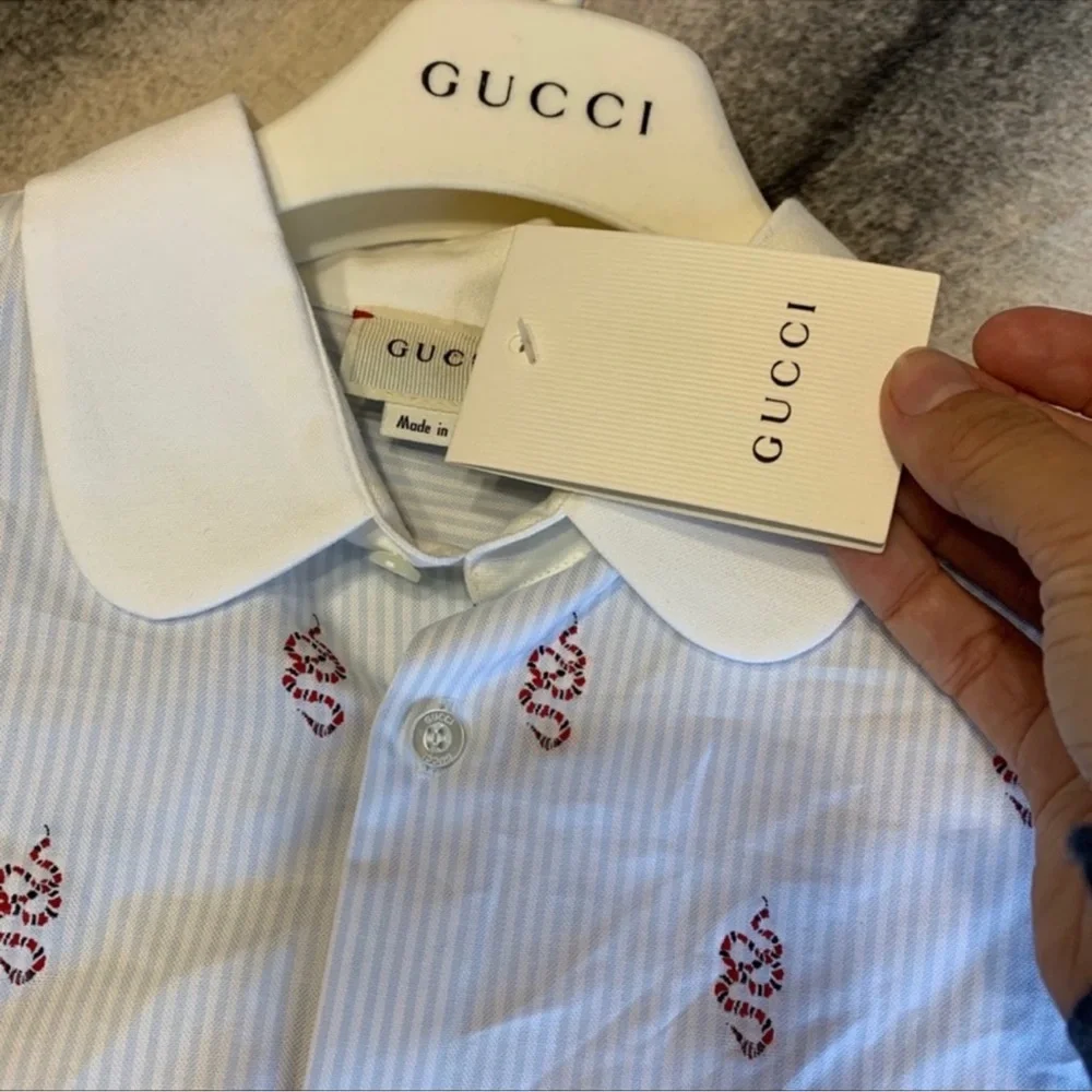 Gucci Kingsnake Logo Embroidered Button Down Kids Shirt Oxford